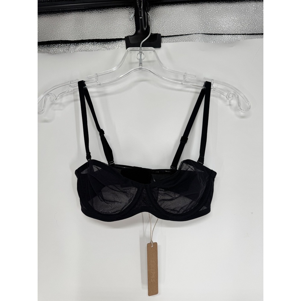 SKIMS Ultra Fine Mesh Strapless Underwired Bra Womens Size 32A Onyx Black Sheer